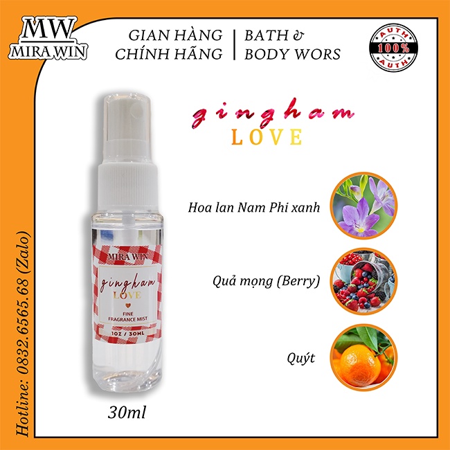 Xịt thơm dưỡng thể toàn thân Gingham Love Bath and Body Works hương thơm ngọt ngào ấm áp lãng mạn