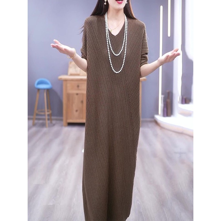 Đầm Sweater Dệt Kim Tay Dài Dáng Ôm Che Phủ Bụng Thời Trang Cao Cấp Dễ Phối Đồ