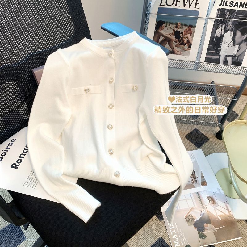 Xiaoxiang Áo Khoác Cardigan Dệt Kim Mỏng Màu Trắng Thời Trang Mùa Thu Dành Cho Nữ