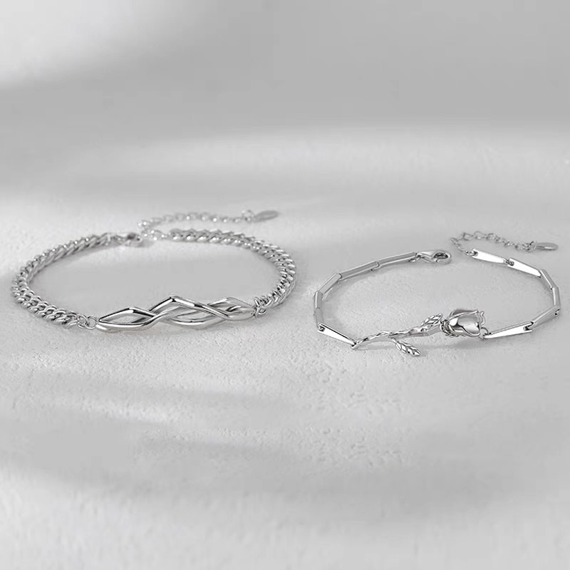 Vòng tay mạ bạc 925 thiết kế đơn giản thời trang cho cặp đôi nam nữ kiểu dáng Hoa Hồng