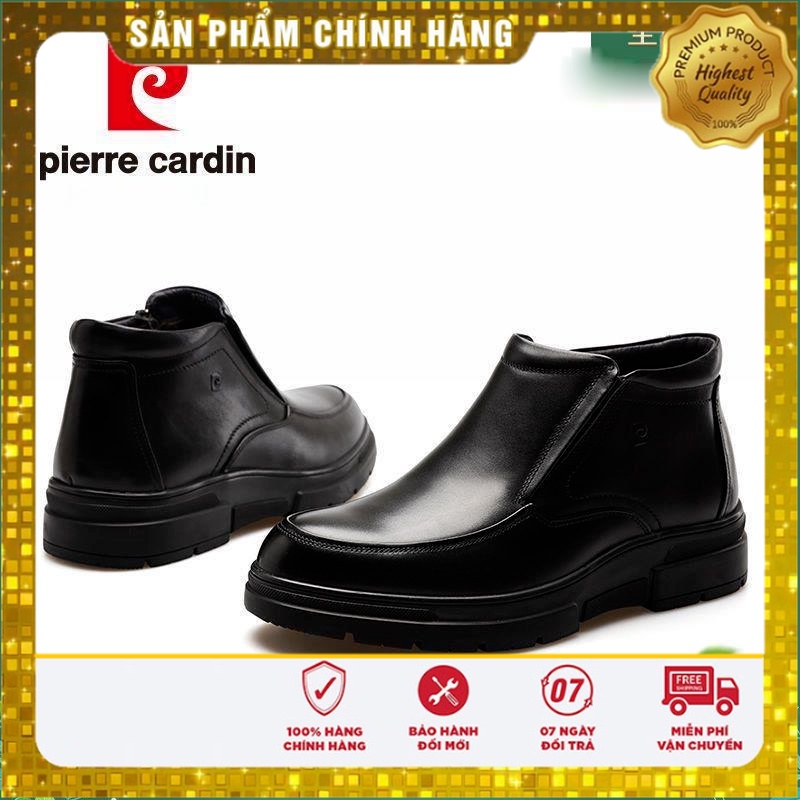 Giày nam tăng chiều cao Nam Pierre Cardin chính hãng da màu đen, da thật, Lót Nhung Mùa Đông Cao Cổ Chống Lạnh Cho Nam