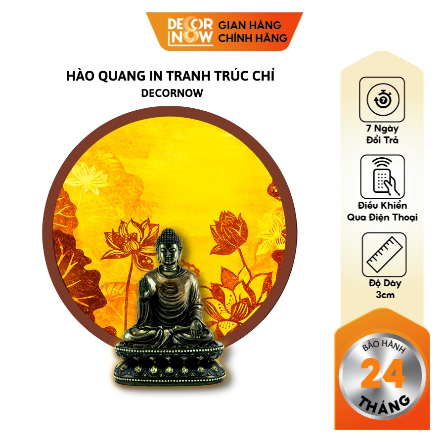 Đèn Hào Quang Phật In Tranh Trúc Chỉ DECORNOW 30,40 cm, Trang Trí Ban Thờ, Hào Quang Trúc Chỉ HOA SEN DCN-TC8