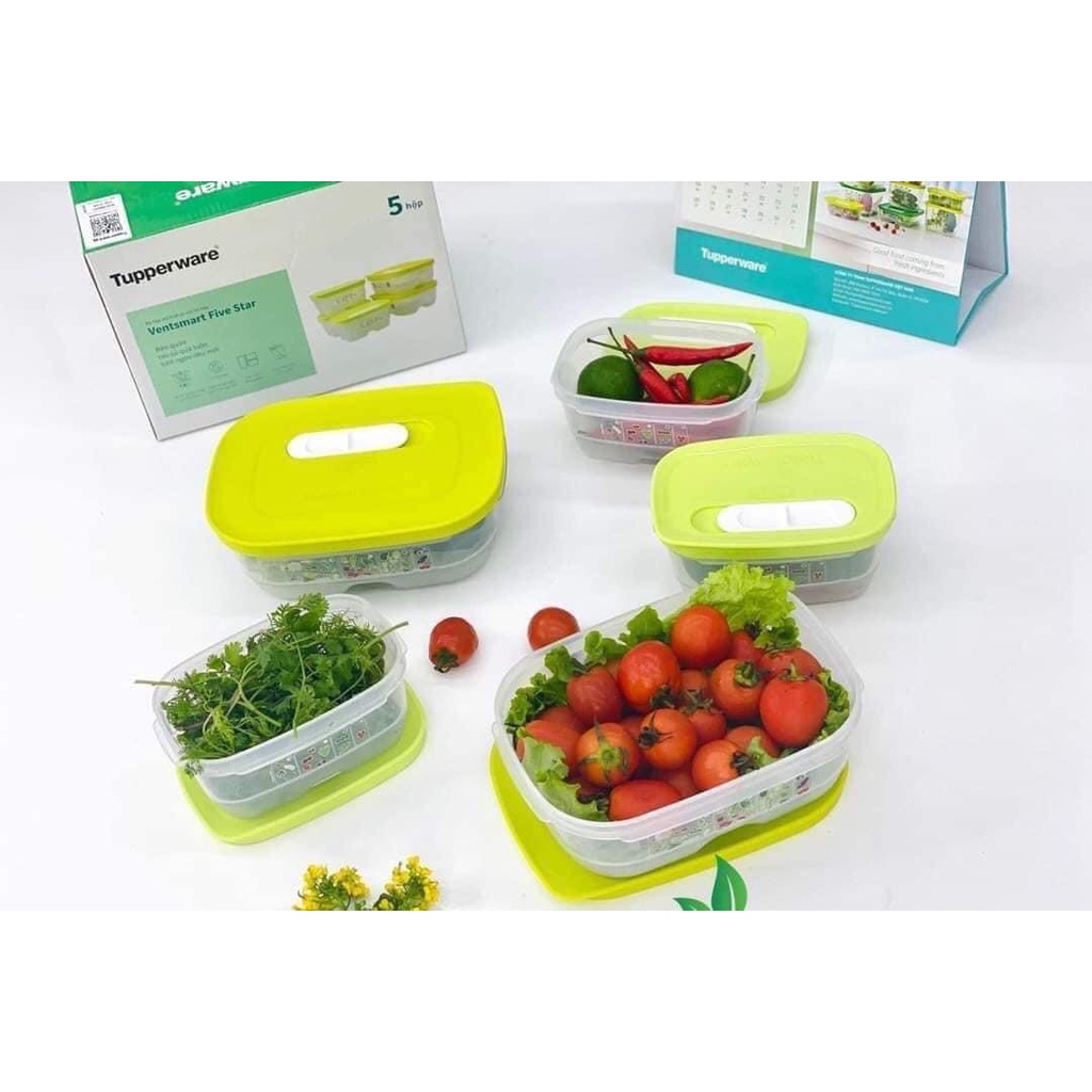 Hộp trữ mát Ventsmart Tupperware nút hô hấp Five Star set 5 cao cấp lẻ 375ml 800ml nhựa nguyên sinh