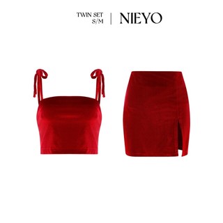 Set áo dây-chân váy xẻ tà màu đỏ/đen cho nữ Twins Set NIEYO MADE