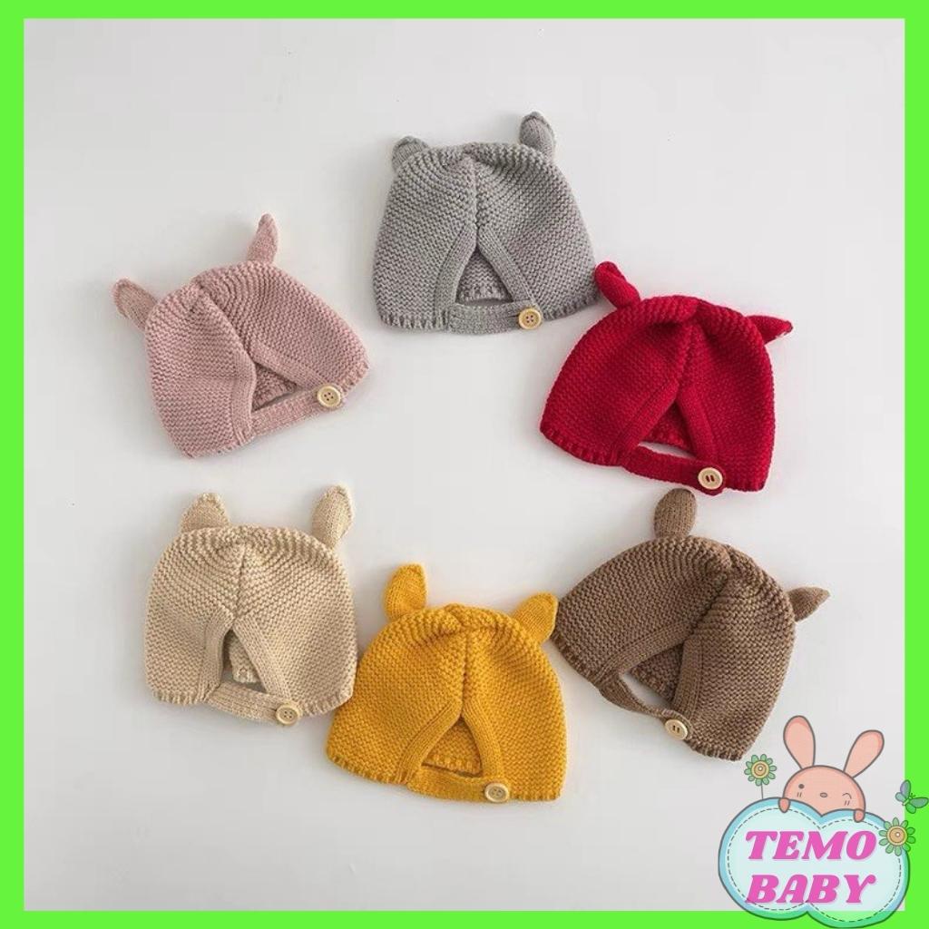 Mũ len cho bé, nón len cài cúc kiểu dáng tai nai dễ thương cho bé ML185 Temo baby
