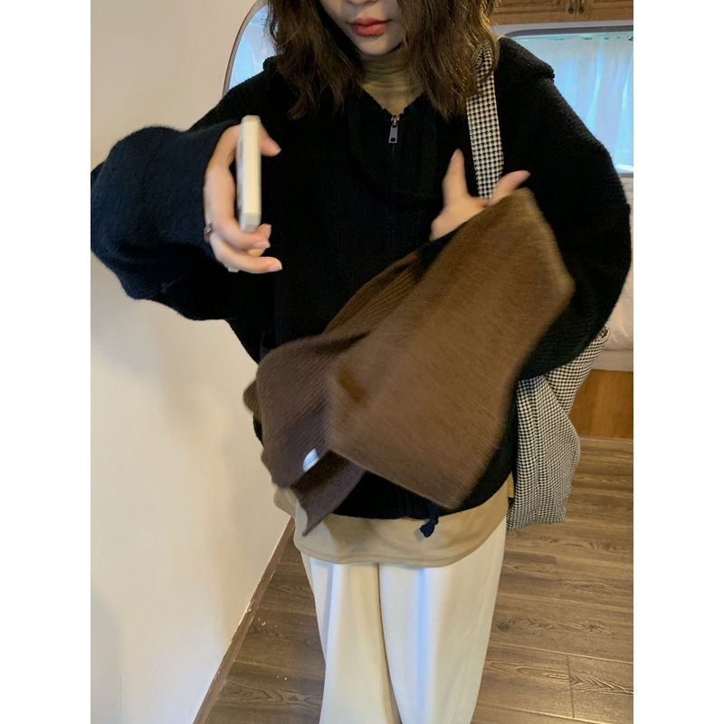 Áo khoác cardigan ZHELIHANGFEI dệt kim tay dài dáng rộng có mũ thời trang phong cách preppy