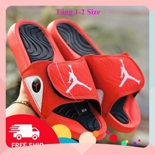 [Tặng hộp + Freeship] Dép quai ngang jordan 4 Nhung nam nữ màu đỏ đen 4