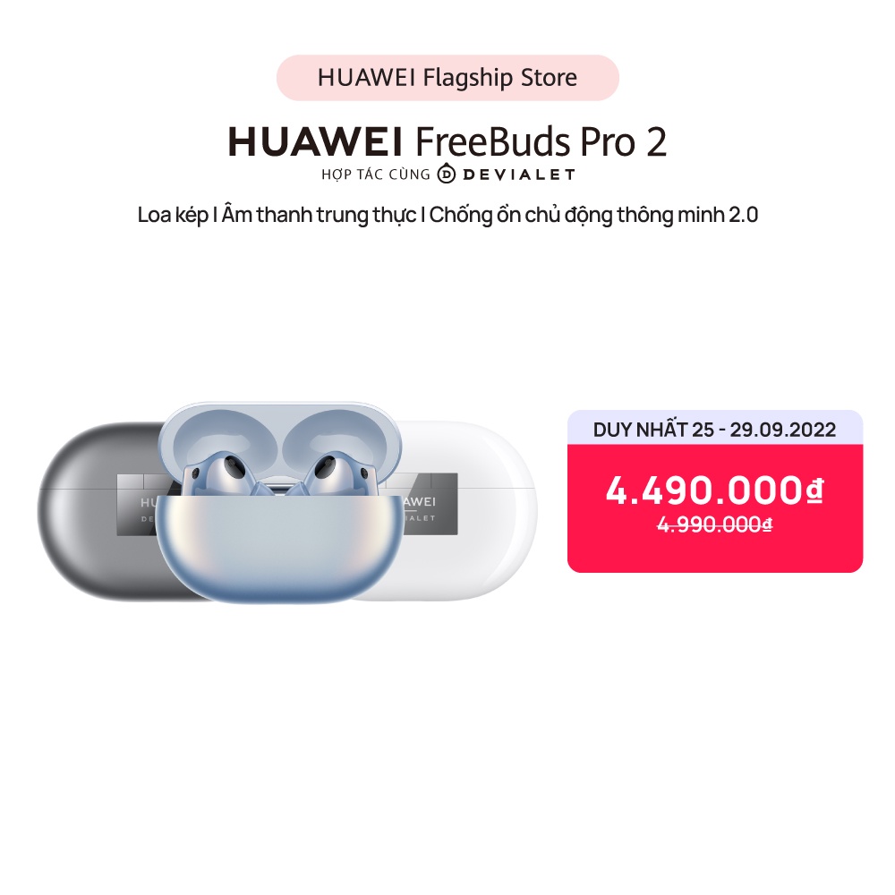 Tai nghe Bluetooth HUAWEI FreeBuds Pro 2 | Loa kép | Chống ồn chủ động