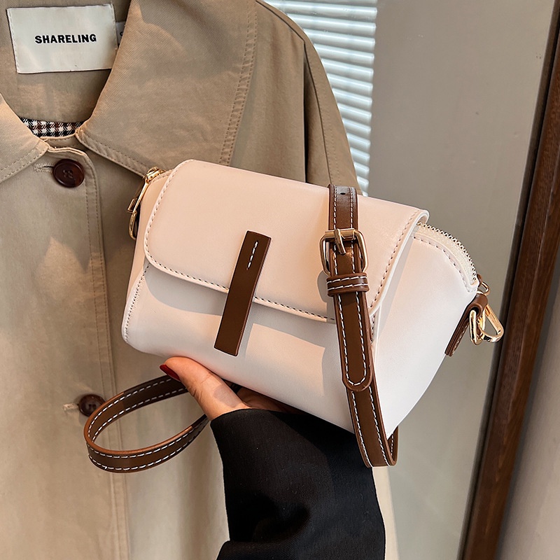 Túi Đeo Chéo Hình Vuông Nhỏ Màu Đen Có Khóa Kéo Phong Cách retro Cho Nữ