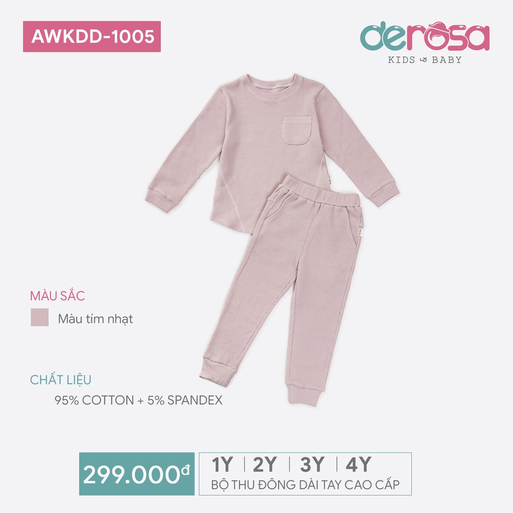 Bộ quần áo dài tay thu đông cho bé trai và bé gái DEROSA KIDS từ 1 đến 4 tuổi AWKDD1005B