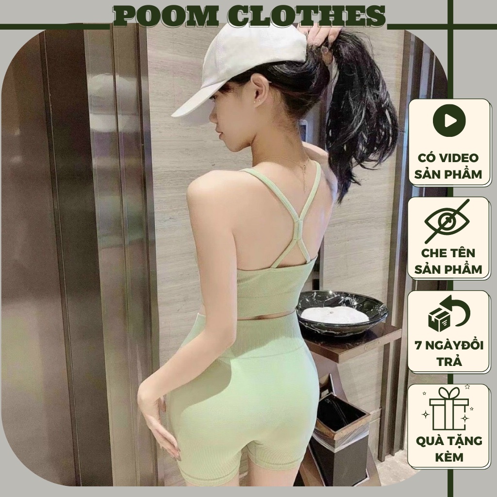 Bộ Tập Gym Yoga Nữ Cao Cấp Poom Clothes Lửng 2 Dây Chất Dệt Kim Co Dãn 4 Chiều