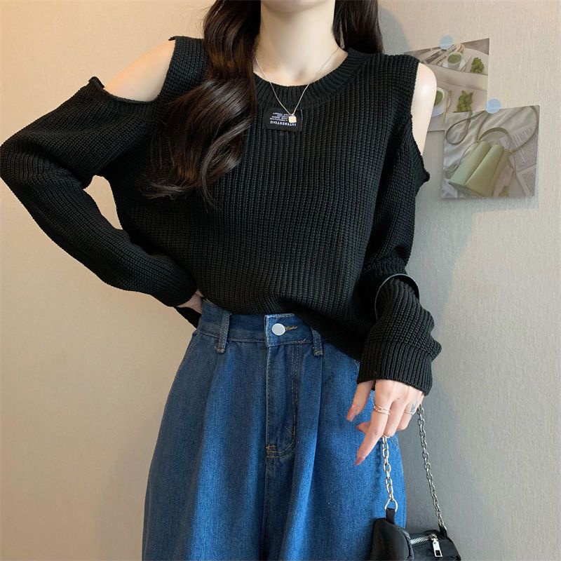 Áo sweater COZOKC dệt kim tay dài hở vai thời trang quyến rũ cho nữ
