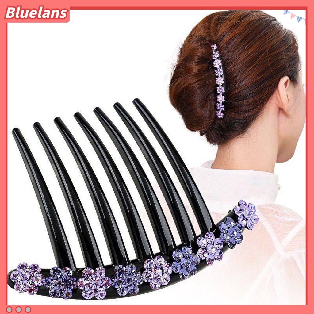 Lược Cài Tóc 7 Răng Đính Đá Trang Trí Hoa Xinh Xắn Chống Trượt 48h
