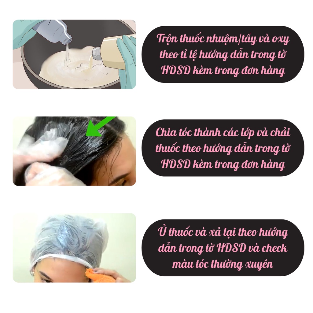 Thuốc nhuộm tóc màu Nâu Trầm, Nâu Trầm Lạnh, Nâu Tự Nhiên kèm mũ chụp, oxy trợ dưỡng găng tay