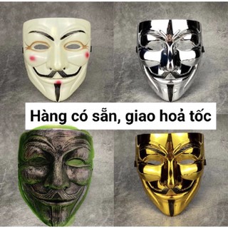Mặt nạ Hacker Anonymous màu vàng, bạc, có đèn, mặt nạ halloween hóa hacker màu trắng, vàng bóng, cosplay lễ hội ma