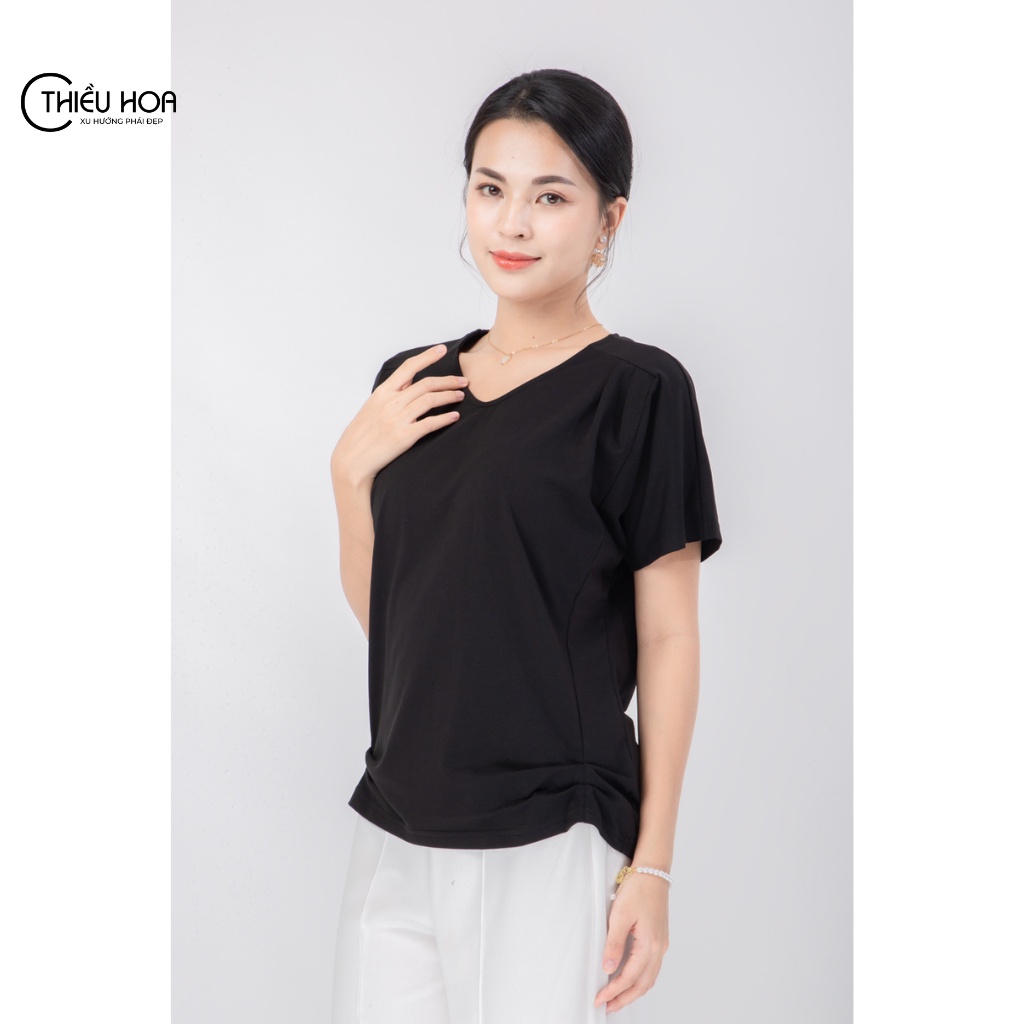 Áo thun trơn nữ trung niên Thiều Hoa chất liệu Cotton thoáng má K0210