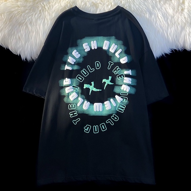 Áo thun ZHELIHANGFEI ngắn tay dáng rộng kiểu retro Mỹ thời trang