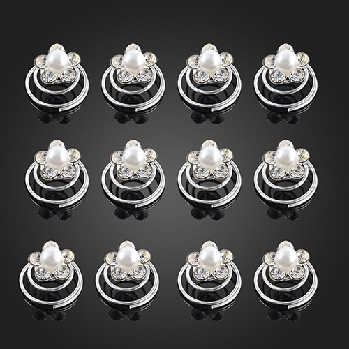 Set 12 kẹp tóc dạng xoắn ốc đính đá và ngọc trai trang trí thanh lịch cho cô dâu
