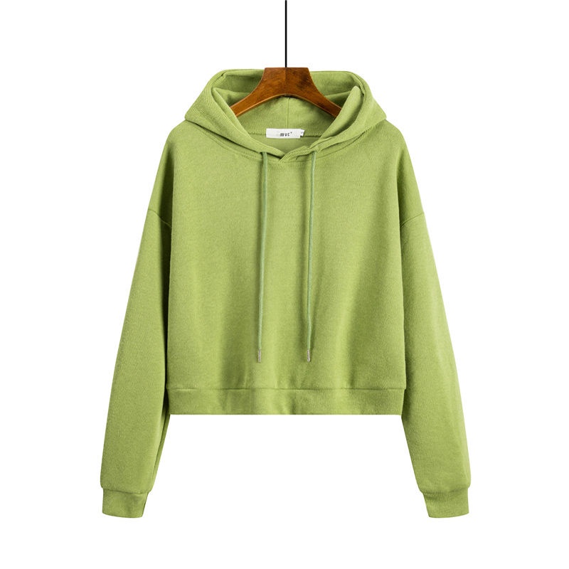 Áo Hoodie Lửng Tay Dài Dáng Rộng Eo Cao Trẻ Trung Phong Cách Hàn Quốc