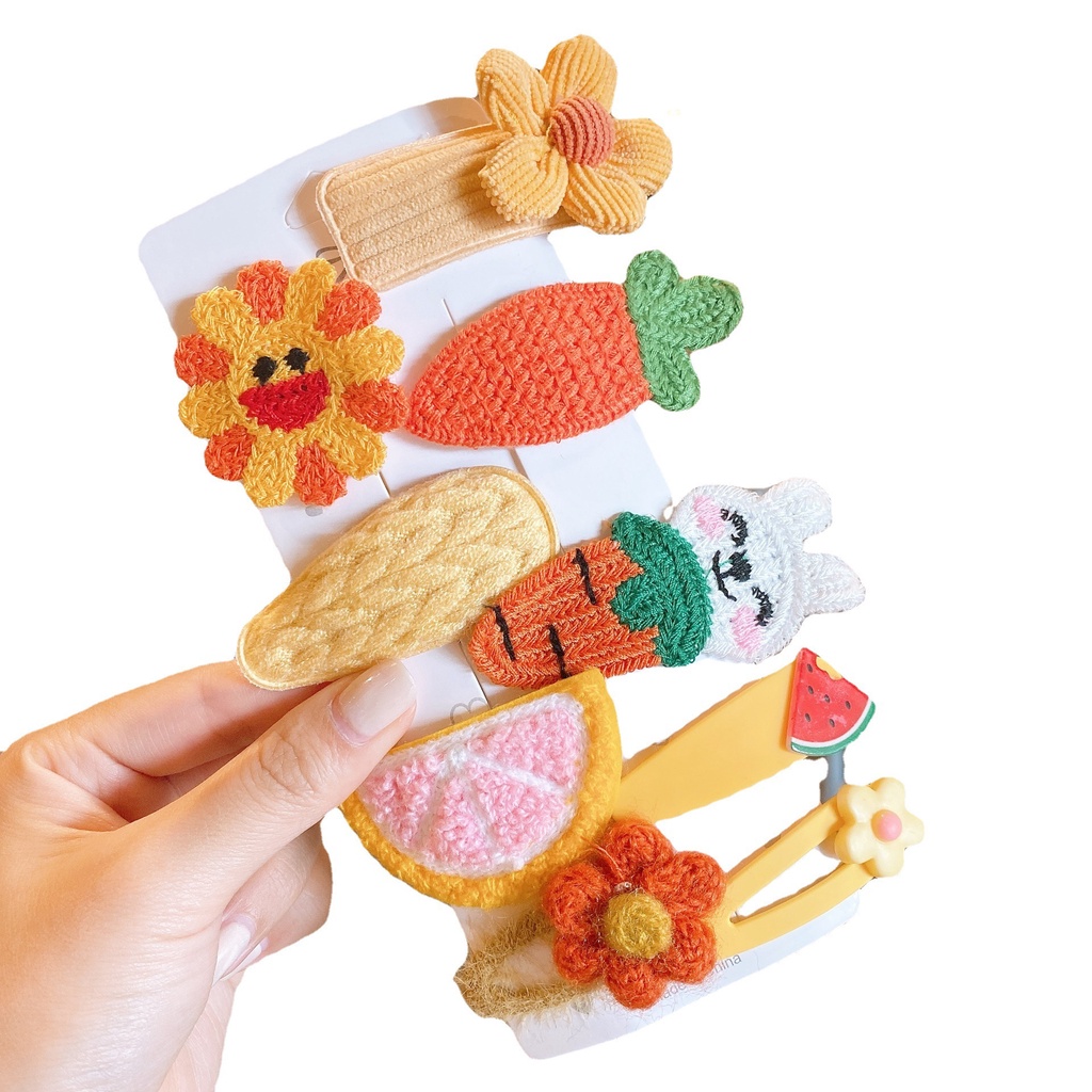 Bộ Kẹp Tóc Đính Nơ Và Hoa Bằng Lông Nhung Dễ Thương Xinh Xắn Dành Cho Bé Gái