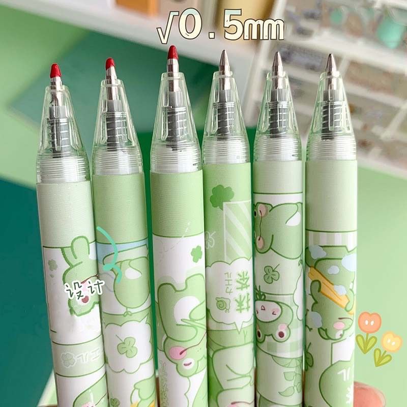 Bút bi mực đen ngòi 0.5mm hoạ tiết dễ thương set 6 cây,có tách lẻ