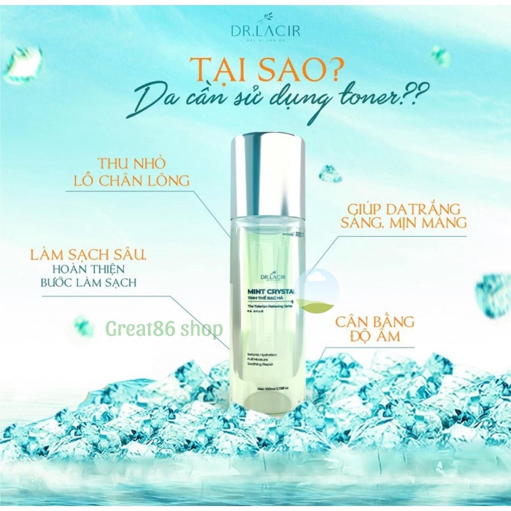 Toner great86 toner tinh thể bạc hà Dr lacir toner cấp ẩm cho da mặt nước cân bằng da thu nhỏ lỗ chân lông trắng da