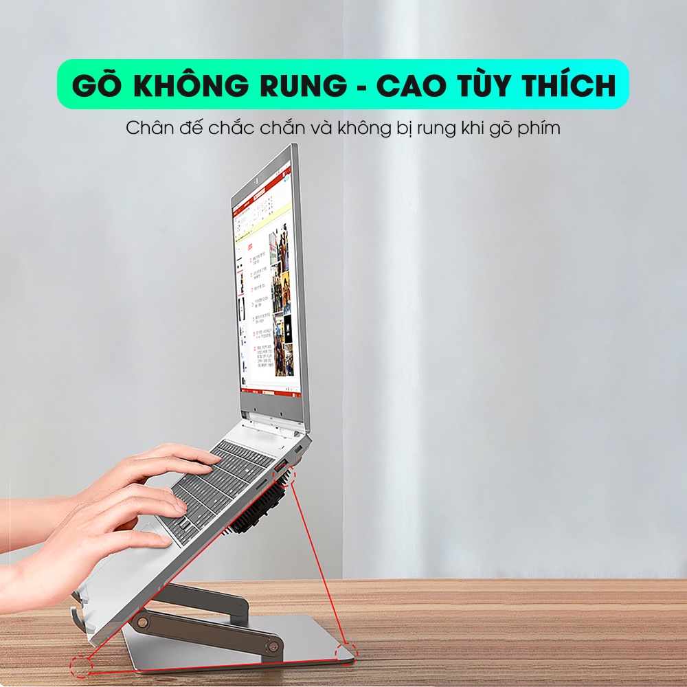 Đế tản nhiệt laptop máy tính bảng sò lạnh SIDOTECH DP01 giá đỡ mcbook tablet nhôm silicone chống trượt LED RGB gaming