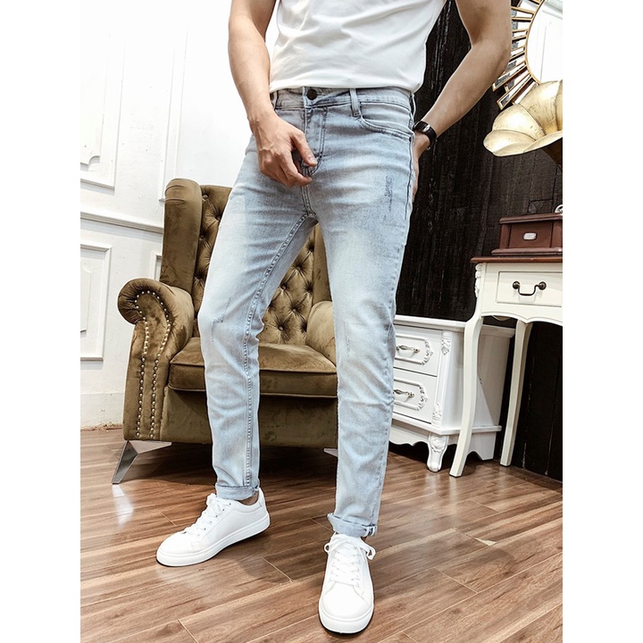 Quần Jean Bạc Dáng Slim Fit Phong Cách Hàn Quốc Vải Không Phai Màu Co Giãn Nhẹ