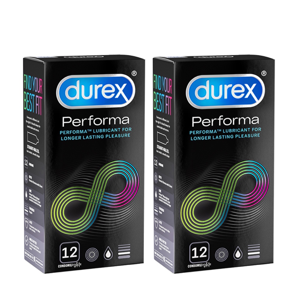 Bộ 2 hộp bao cao su Durex Performa kéo dài thời gian, size 52mm, hộp 12 bao