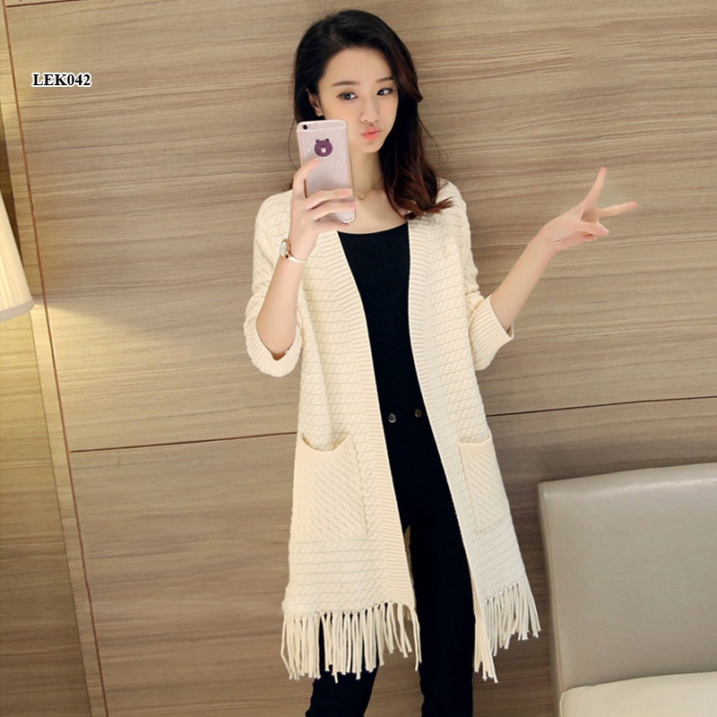 LEK042 - Áo khoác len tua Cardigan nữ phong cách Hàn Quốc, chất len mềm mịn, phù hợp đi chơi đi làm
