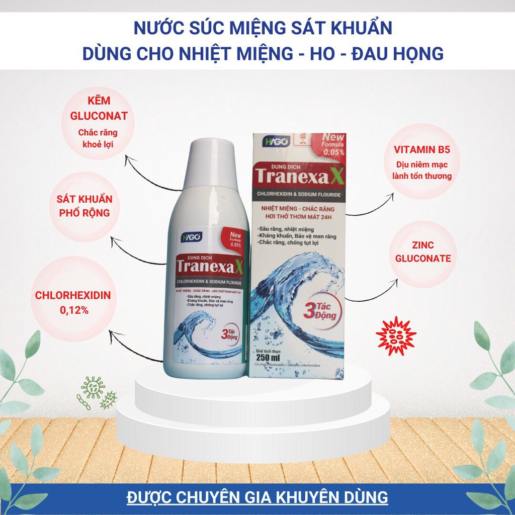 Nước Súc Miệng Tranexa X 250ml - Dùng cho sâu răng, nhiệt miệng, giúp kháng khuẩn, bảo vệ men răng, giúp răng chắc khỏe