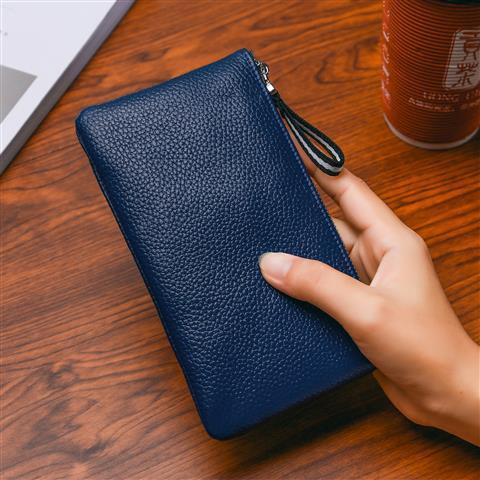 Hàng Có Sẵn + Giao Hàng Nhanh Ví Da Bò Thật Siêu Mỏng Dáng Dài Có Dây Kéo Đựng Tiền Xu / Thẻ Cho Nam Nữ