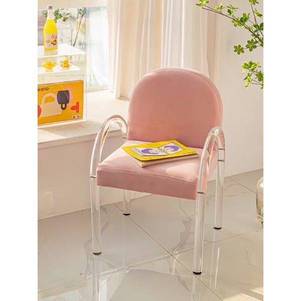 Ghế đẩu trong suốt Crystal Chair có đệm tựa lưng, ghế phòmg ăn 3 màu phong cách Bắc Âu