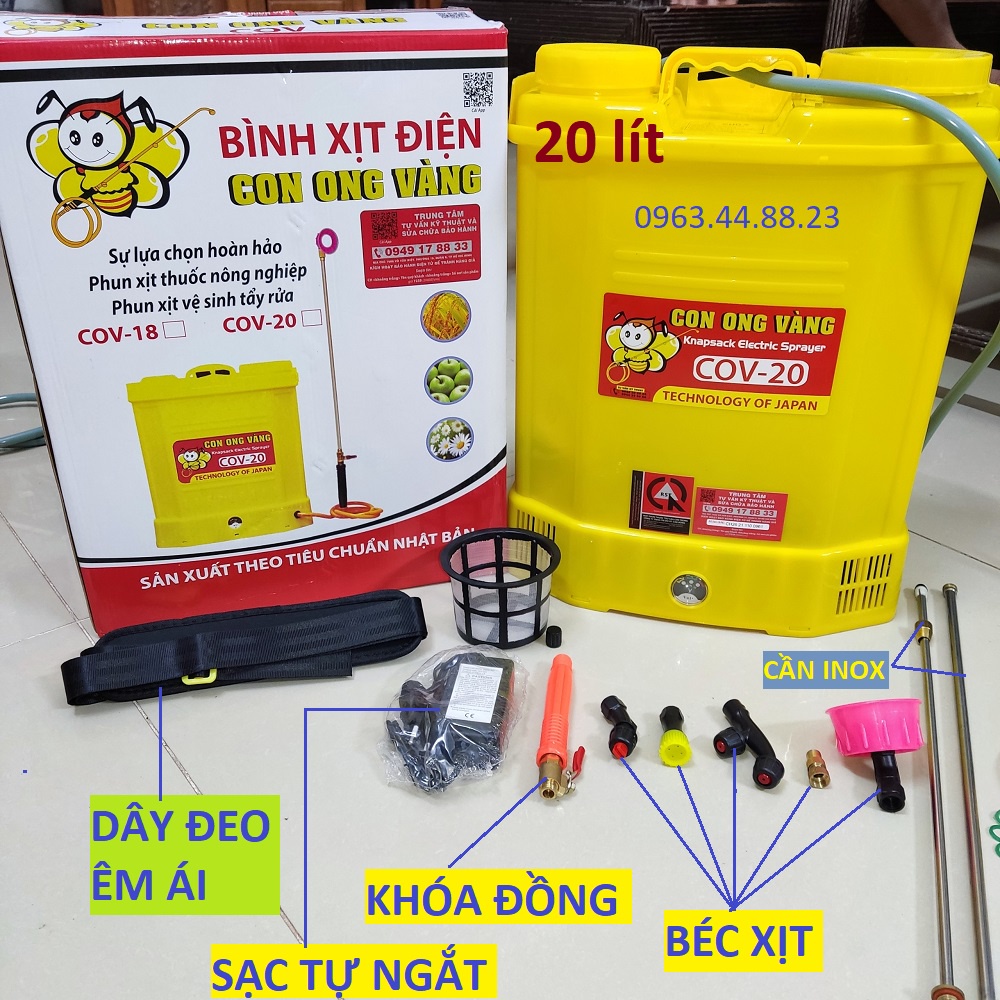 bình xịt điện con ong vàng, bình phun xịt côn trùng, bình xịt điện 16L, 18L,20L, Bình xịt điện đa năng con ong vàng