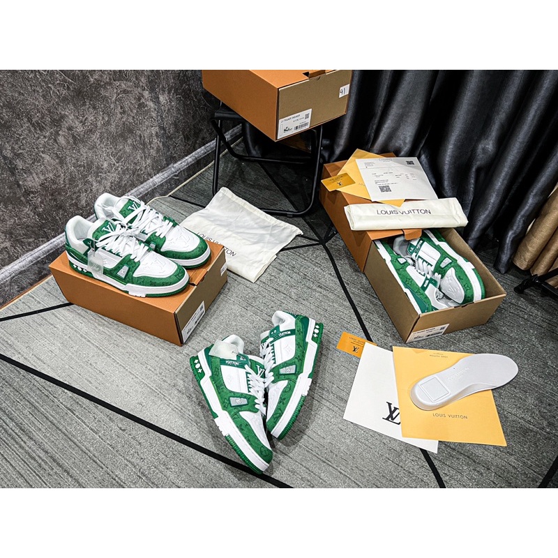 Giày thể thao cổ thấp | LV Trainer Green full box cao cấp