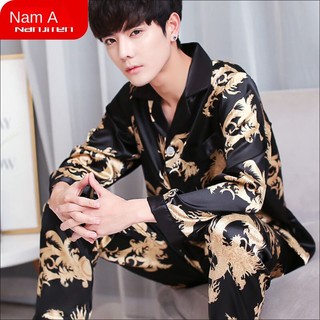 Bộ đồ ngủ giả lụa tay dài thời trang xuân thu cho nam