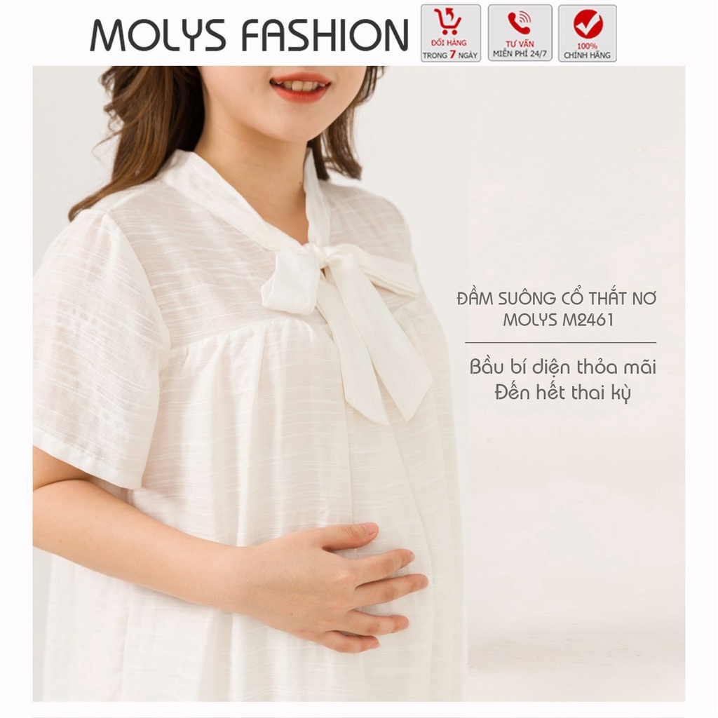 Đầm bầu MOLYS M6662 đuôi cá cổ thắt nơ diện suốt thai kỳ