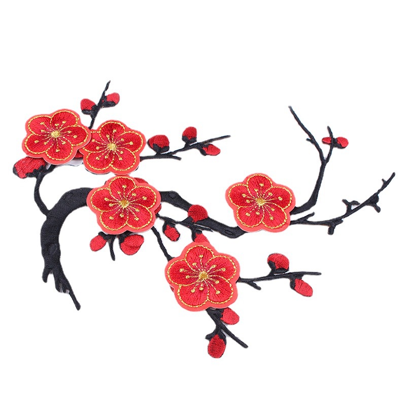 Miếng Vá Quần Áo Và Mũ Tự Dính Thêu Hình Hoa Mận Nhỏ