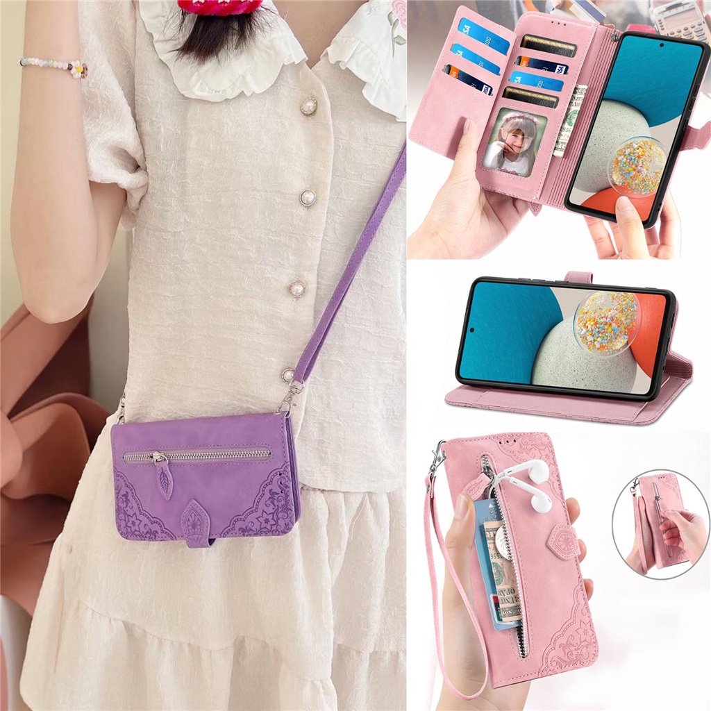 Bao Da Điện Thoại Dạng Ví Nắp Lật Có Khóa Kéo Và Dây Đeo Cho OPPO Reno 8 8Z 7 6 5 7Z 5F 2F 4F 4 2 F Z 4G 5G