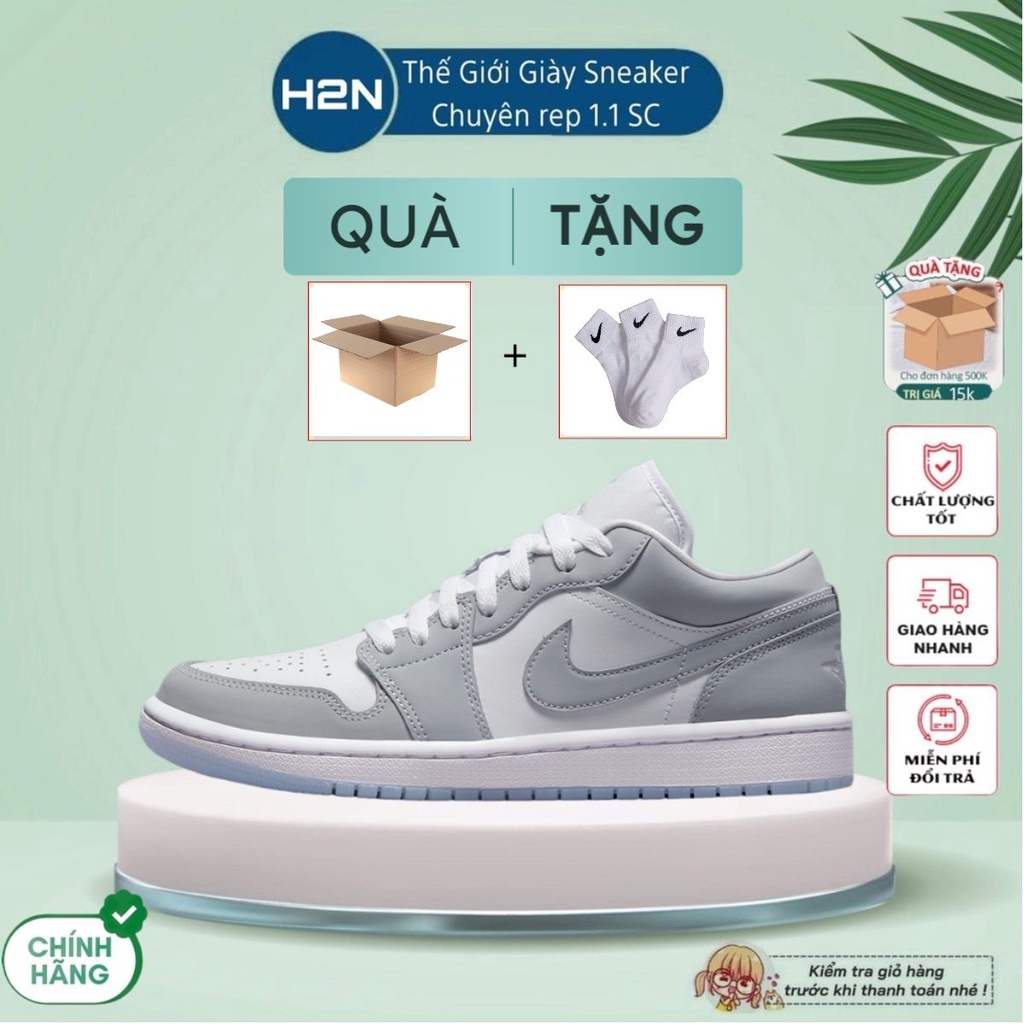 Giày Jordan 1 xám trắng đế xanh, Giày Jd 1 cổ thấp JD grey xám đế xanh bản đẹp full box bill, giày nam nữ H2N_OFFICIAL