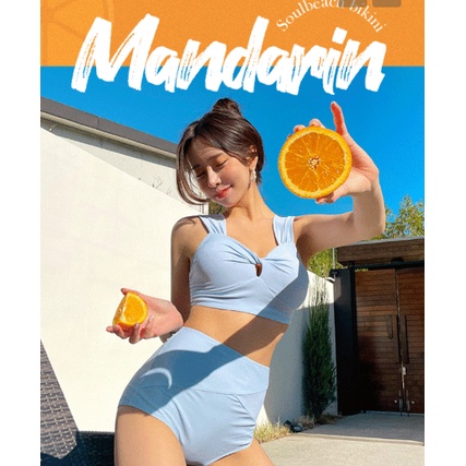 Bikini Hàn Quốc, đồ bơi áo xoắn nâng ngực, quần cạp cao giấu bụng màu xanh Pastel siêu đẹp hot trend 2023