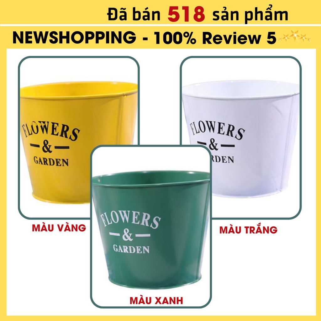 Chậu Hoa Sắt New Shopping Xô Cắm Hoa Trang Trí Garden Bình Thiếc Decor Vintage Xanh,Vàng,Trắng