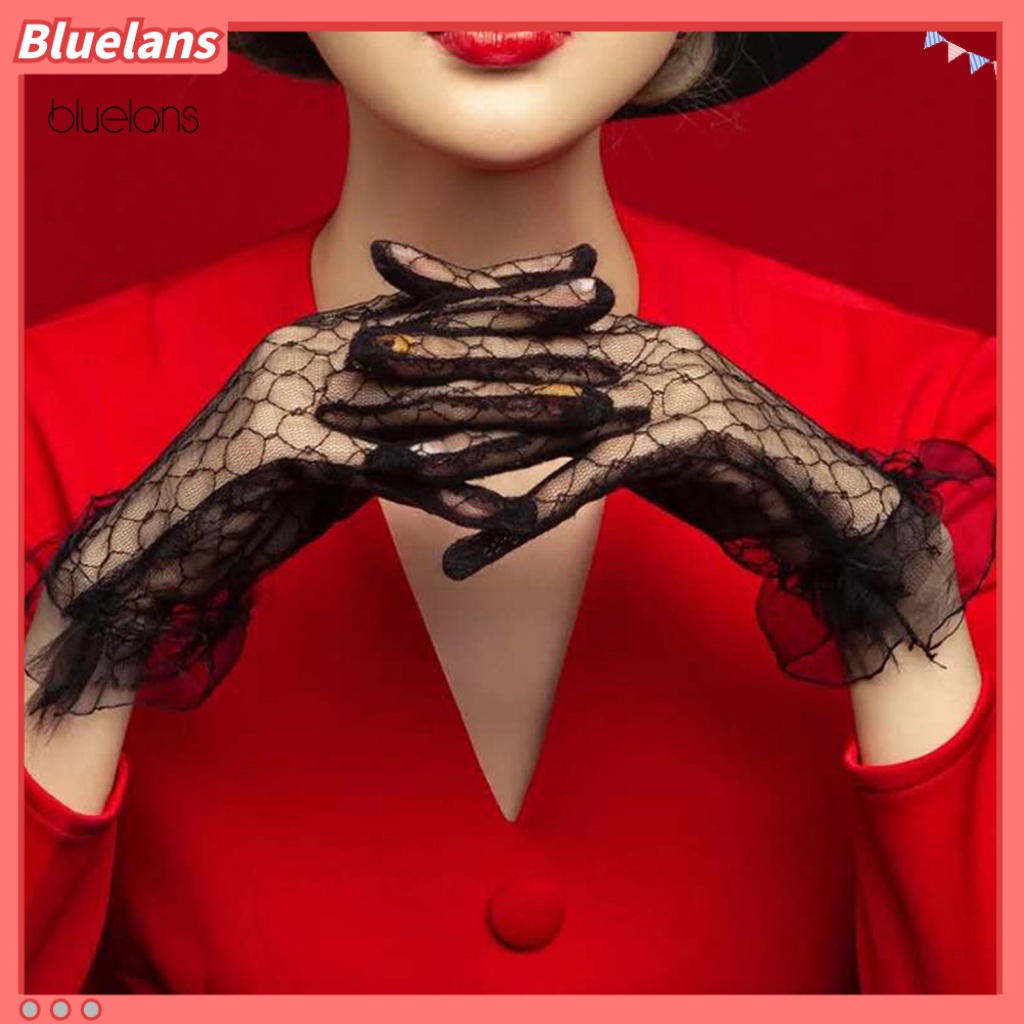 1 Đôi Găng Tay Cô Dâu Vải Lưới Phối Ren Thanh Lịch