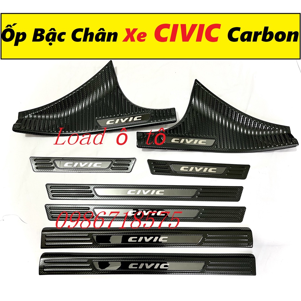 Bộ Ốp Bậc Chân Cả Bộ Honda Civic 2022-23 Mẫu Vân Carbon Cao Cấp