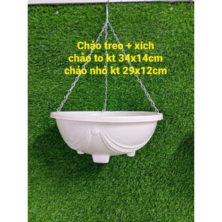 Chảo treo kem dây xích trồng hoa size đại kt 34x14