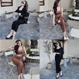 Sét váy 3 món : chân váy + áo balo + áo khoác chất thun xương cá
