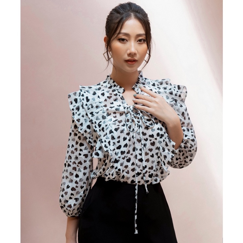 Áo sơ mi kiểu nữ HeraDG thiết kế xếp thân bèo, thắt nơ cổ tạo điểm nhấn đặc biệt SAKBB2094