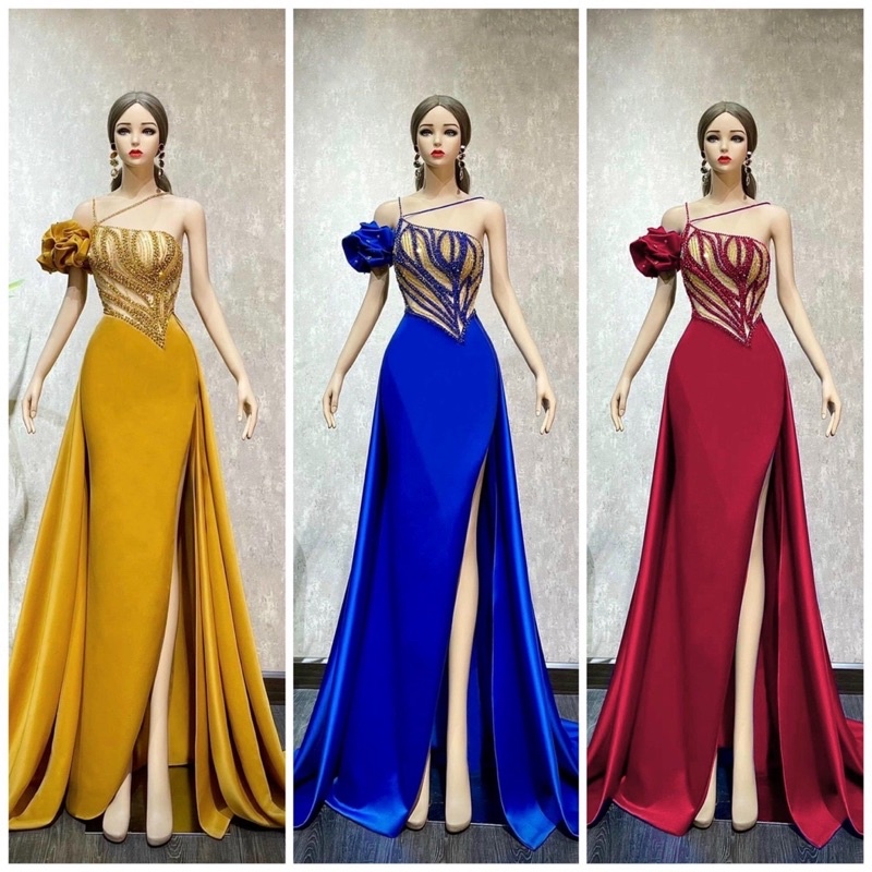 SIZE>65KG ĐẦM DẠ HỘI XẺ ĐÙI KẾT ĐÁ CAO CẤP