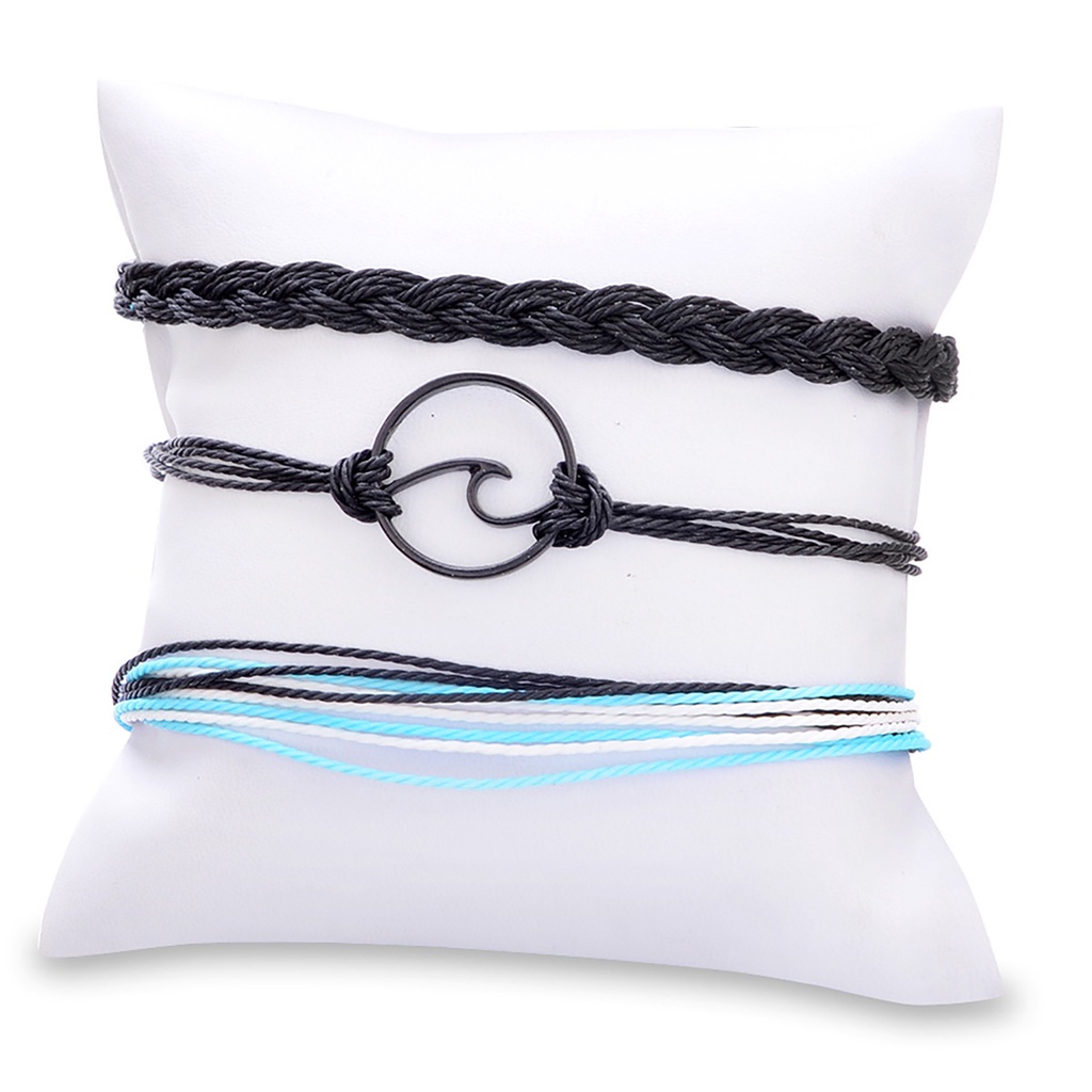 Set 3 vòng tay bện dây nhiều lớp phong cách boho cho nữ