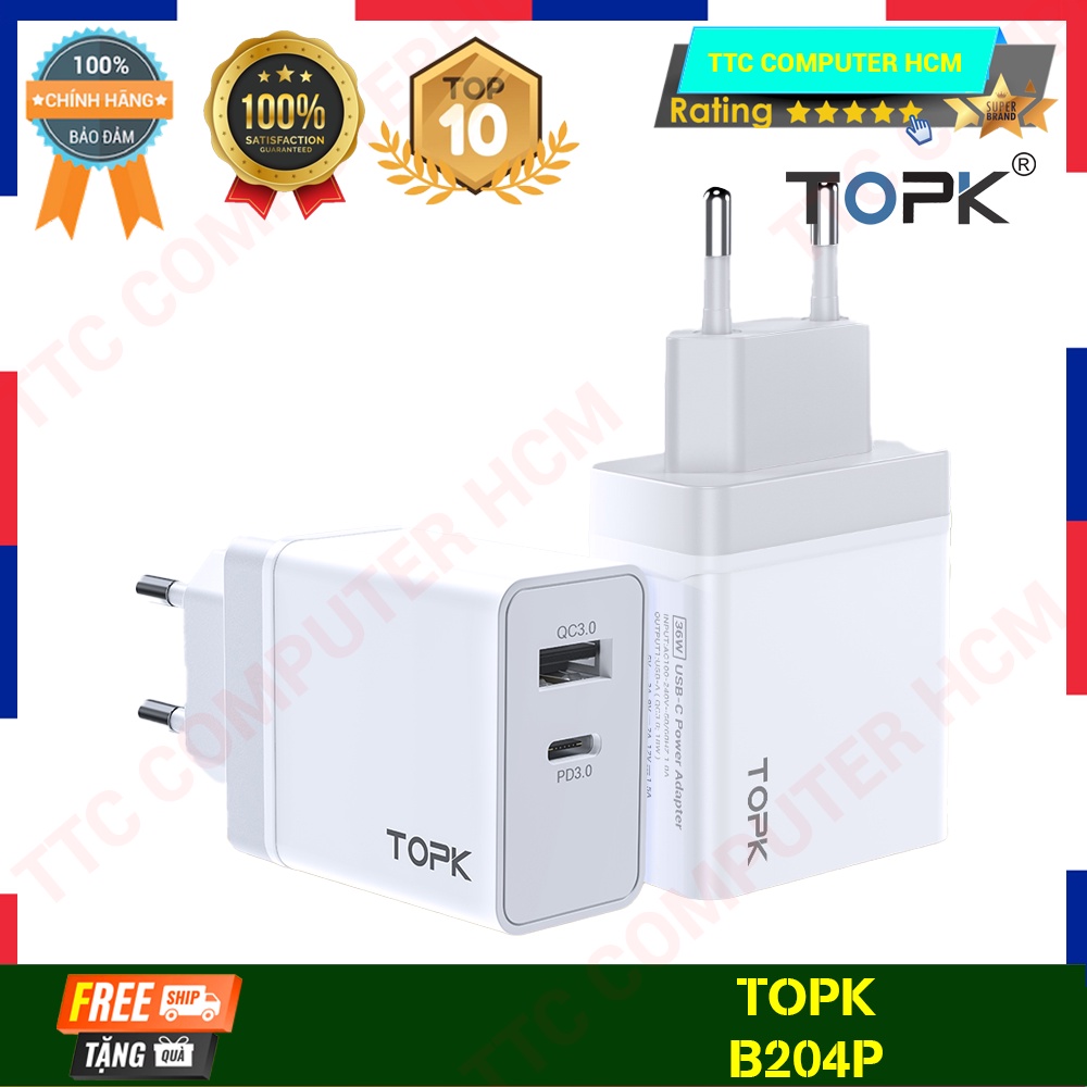 TOPK B204P | Cốc Sạc Nhanh TOPK B204P USB 3.0 36w - HÀNG CHÍNH HÃNG TTC COMPUTER HCM